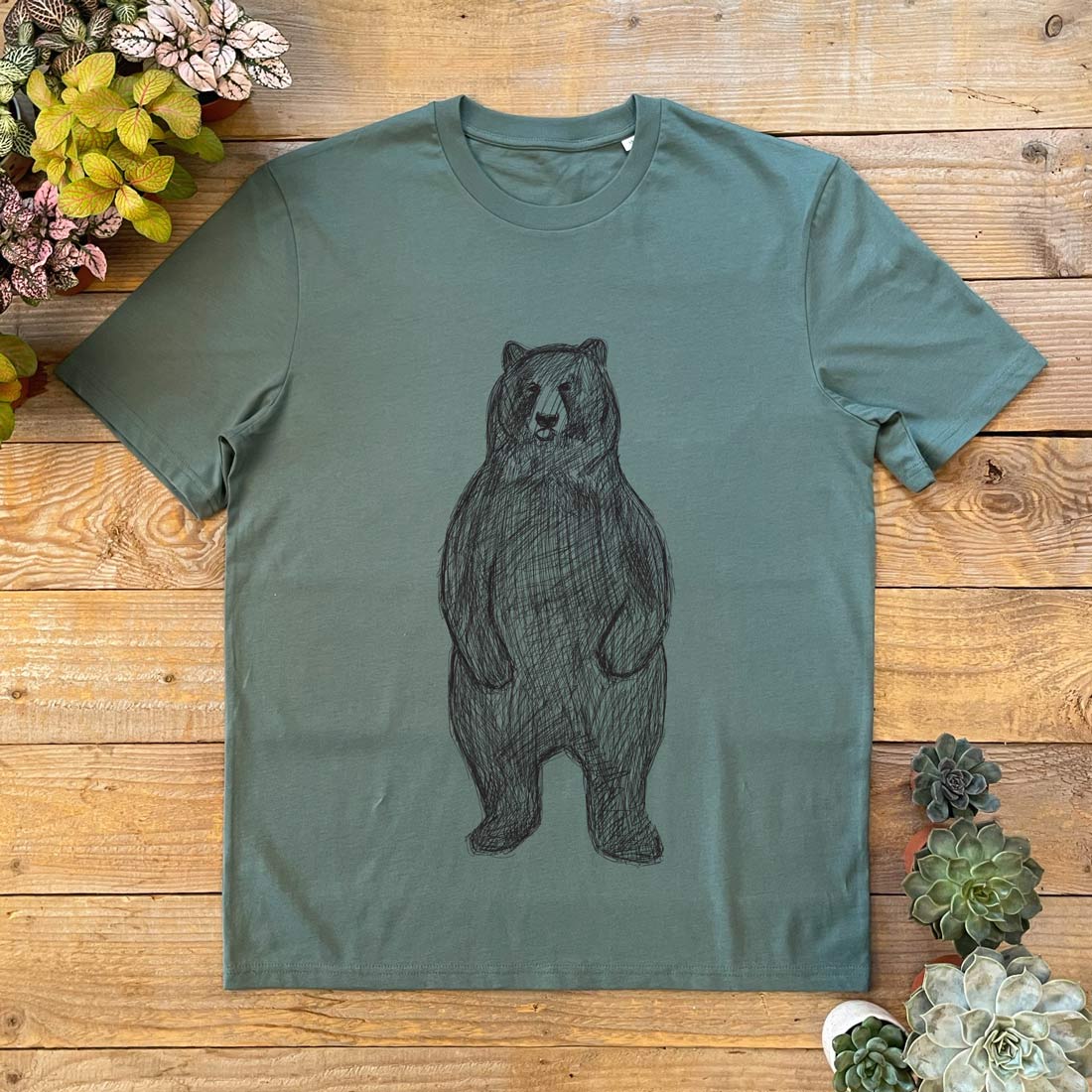 KHAKI TEE WITH BEAR STANDING PRINT