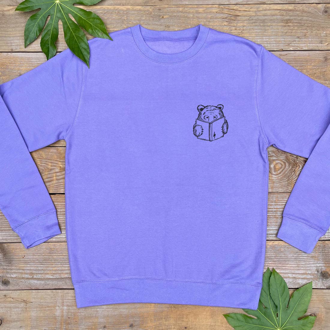 BEAR READING A BOOK PURPLE JUMPER