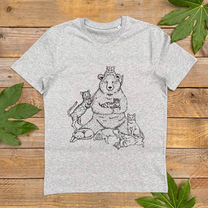 BEAR SURROUNDED BY CATS TSHIRT