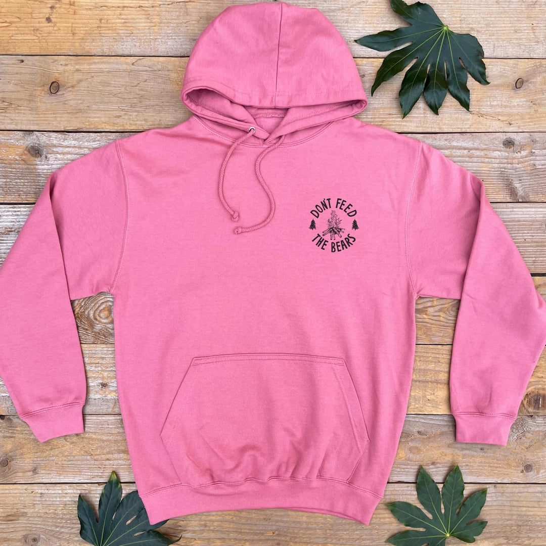 red hoodie with campfire logo