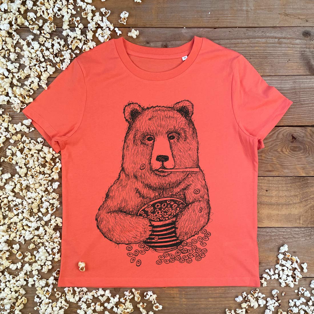 BEAR EATING CEREAL ORANGE SCOOP TSHIRT