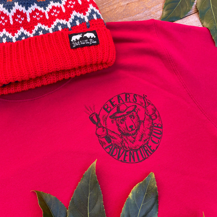 red womens tee with bears adventure club logo