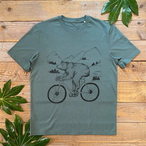 BEAR RIDING A RACER BIKE MENS TSHIRT