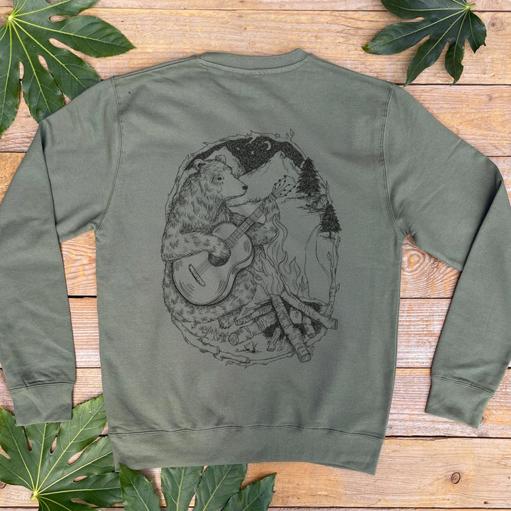 bear jumper with campfire