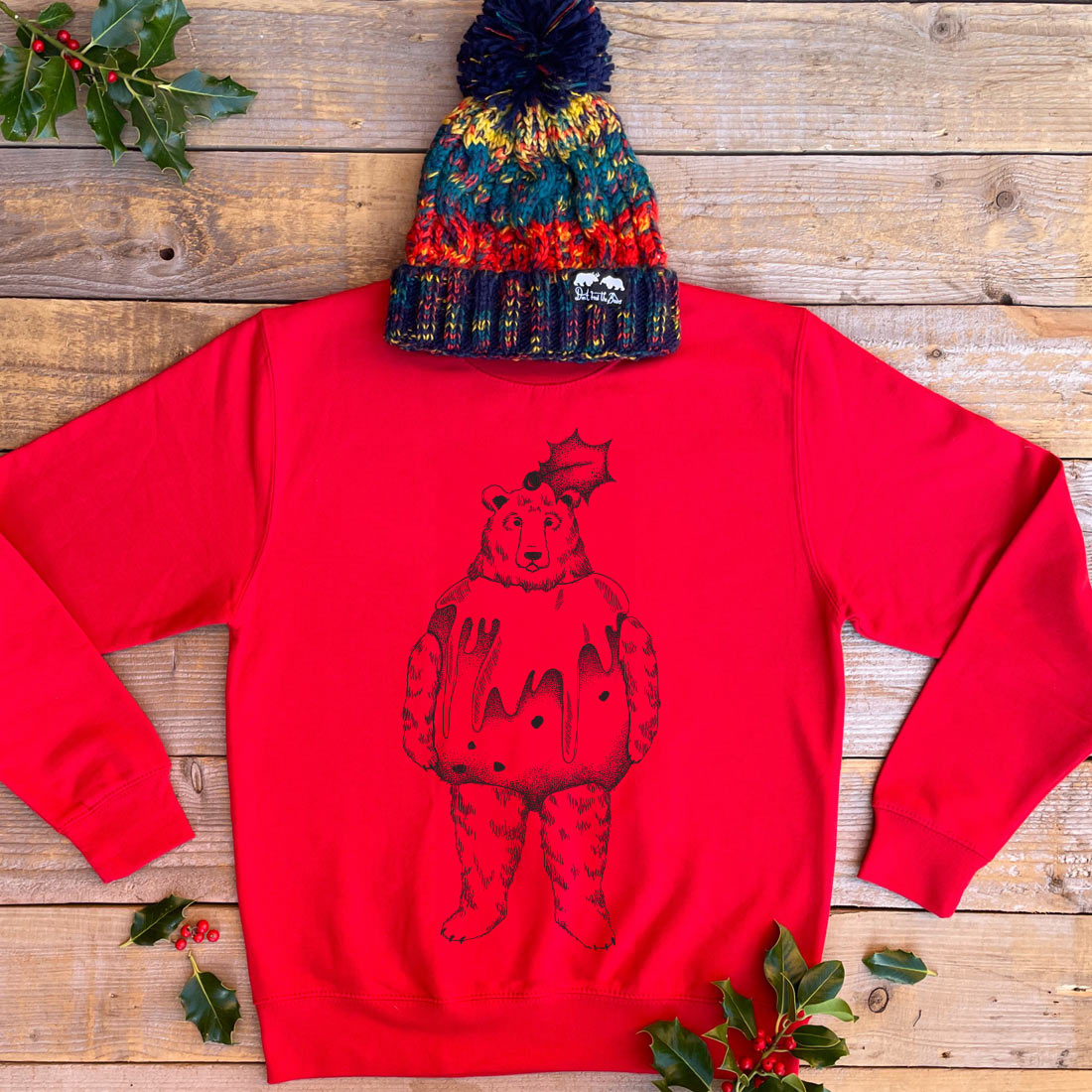 christmas pudding bear jumper red