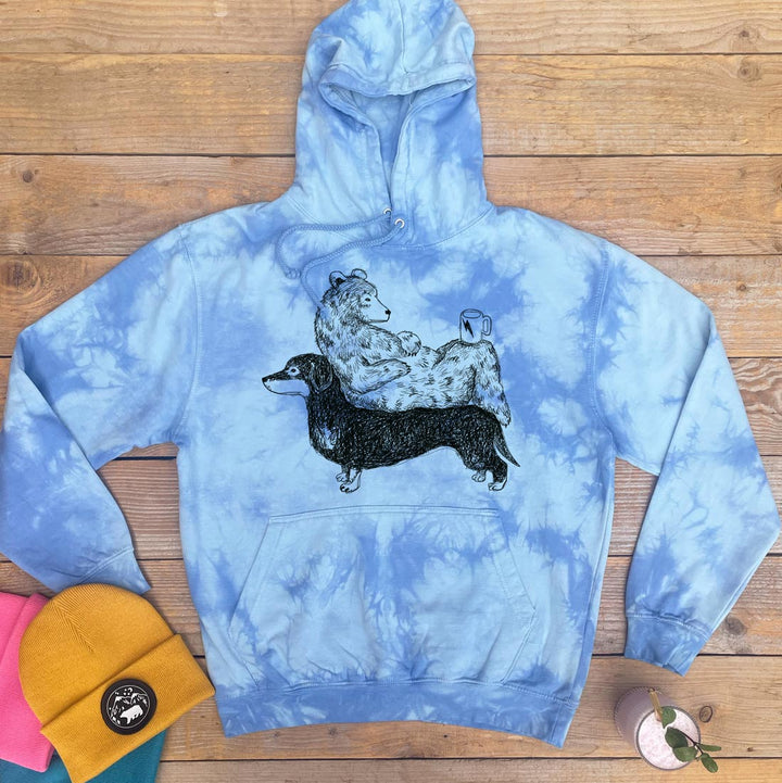dachshund and bear blue hoodie