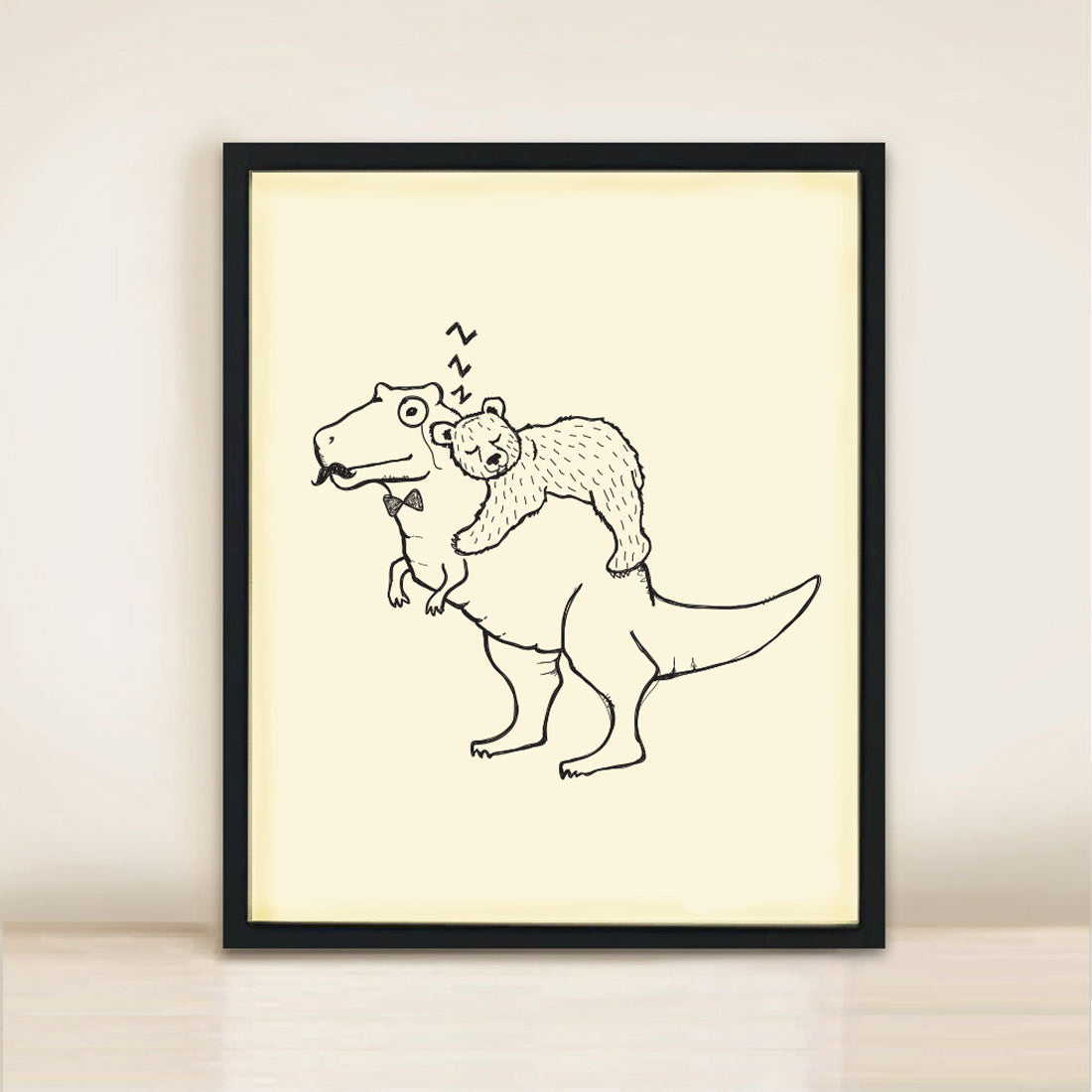 baby bear and dinosaur nursery print