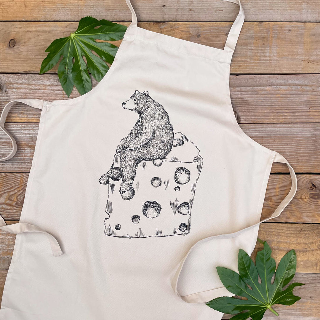 apron with cheese and bear design