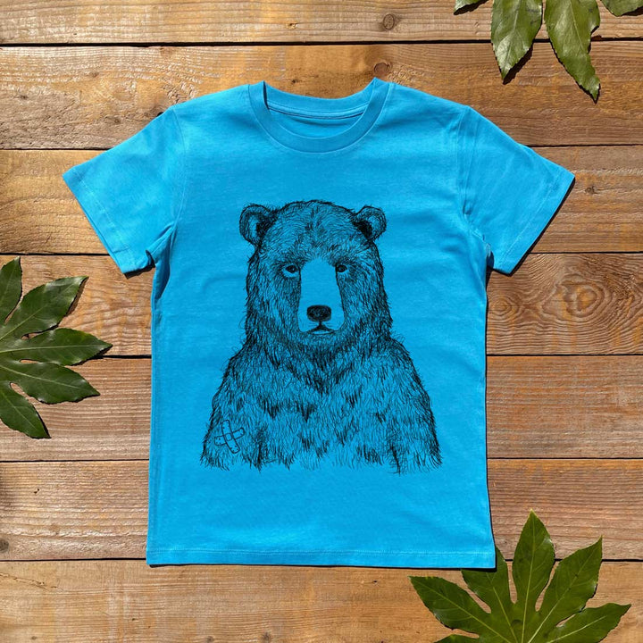 kids blue tee with bear print