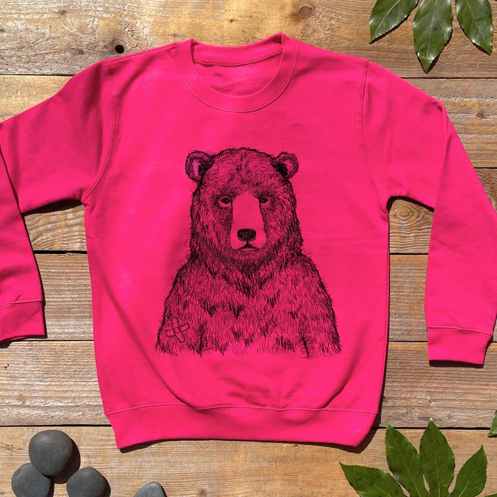 pink kids jumper with bear print