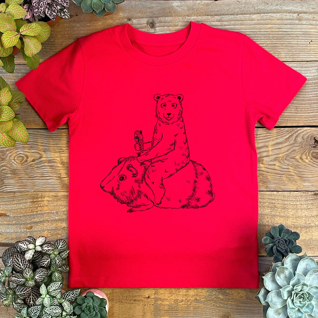 bear riding a guinea pig childs tshirt