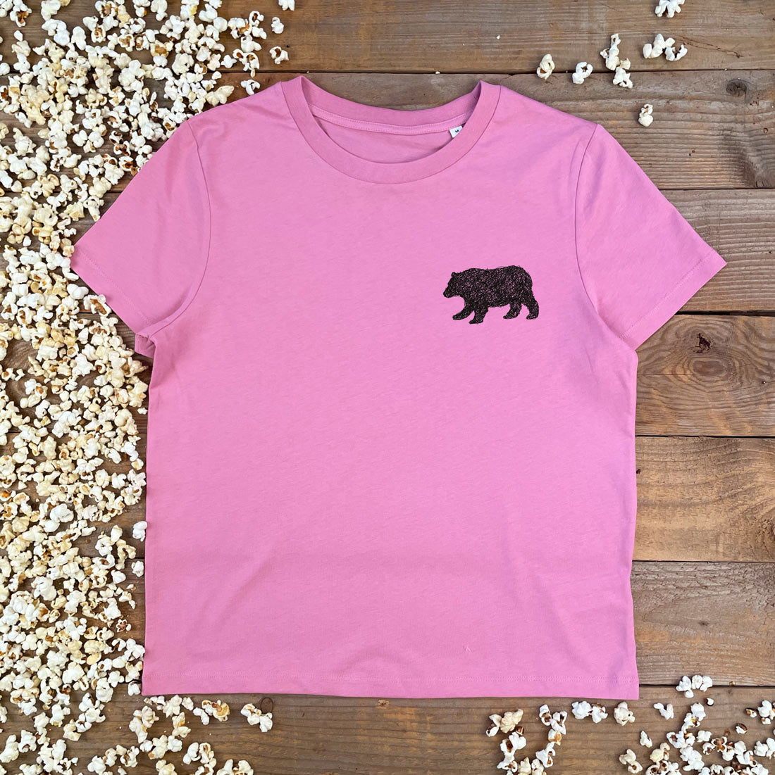 PINK WOMENS TEE WITH WALKING BEAR POCKET TEE