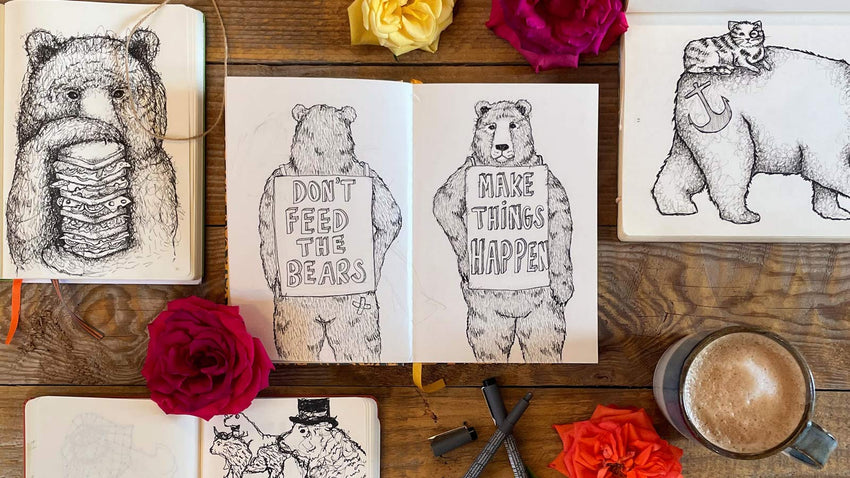 Original bear illustrations in Lucy’s sketchbook