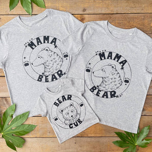 two mama bear t-shirts with one cub t-shirt in Grey