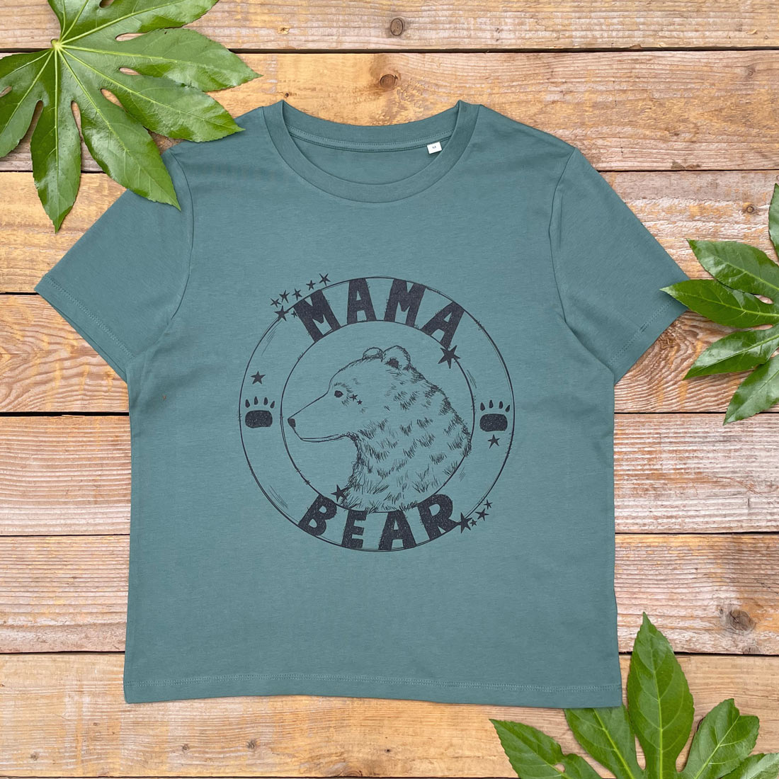 mama bear text and bear print tshirt