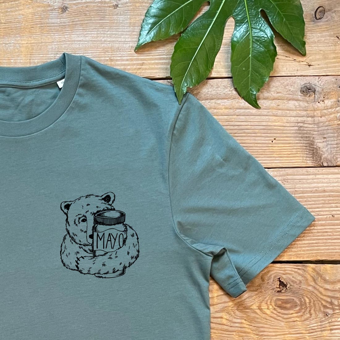 bear hugging mayo khaki tshirt