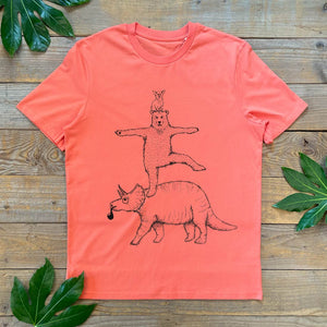 bear and triceratops orange tshirt