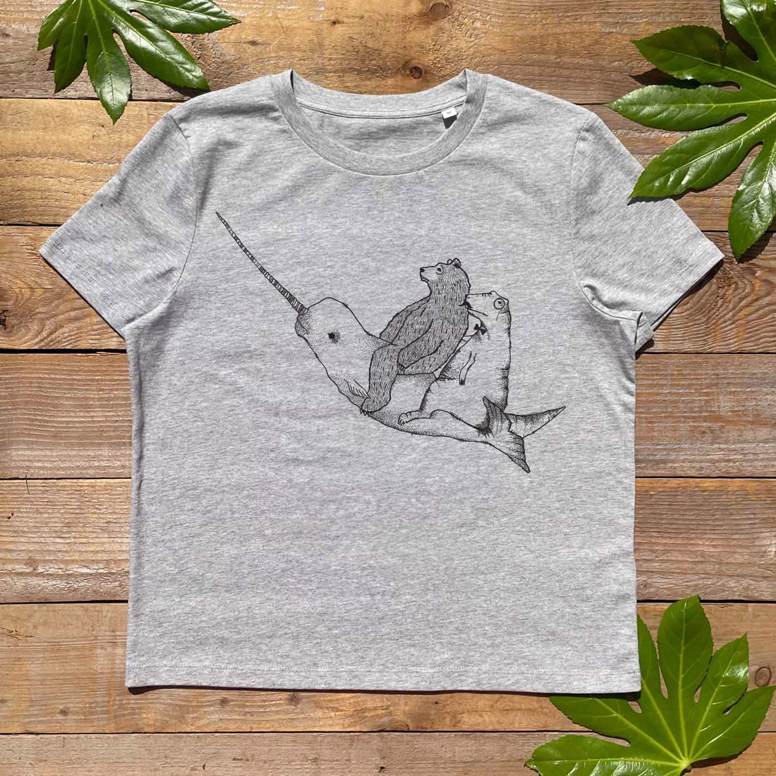 tee with narwhal bear and dinosaur