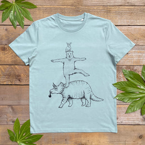 bear standing ona triceratops tshirt