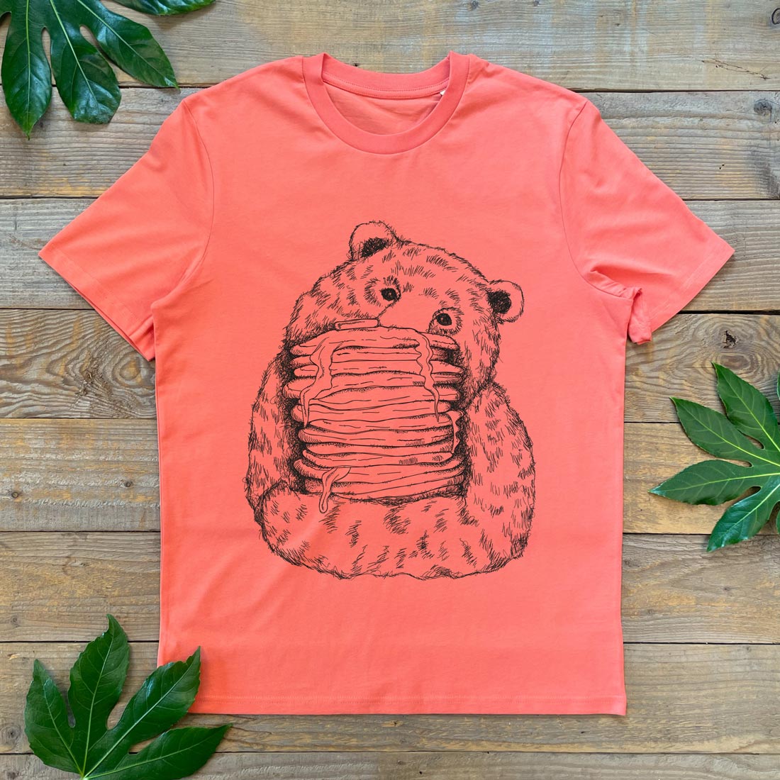 bear and pancakes orange tshirt