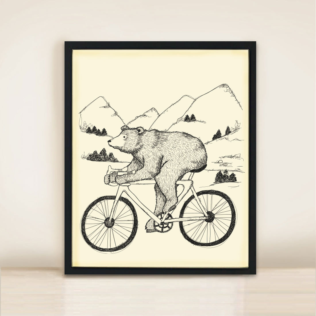 'Racer Bicycle & Bear' Poster Print A3