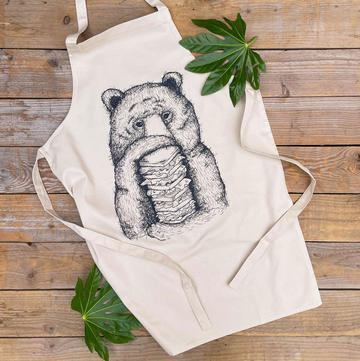 oatmeal apron with bear and sandwich print