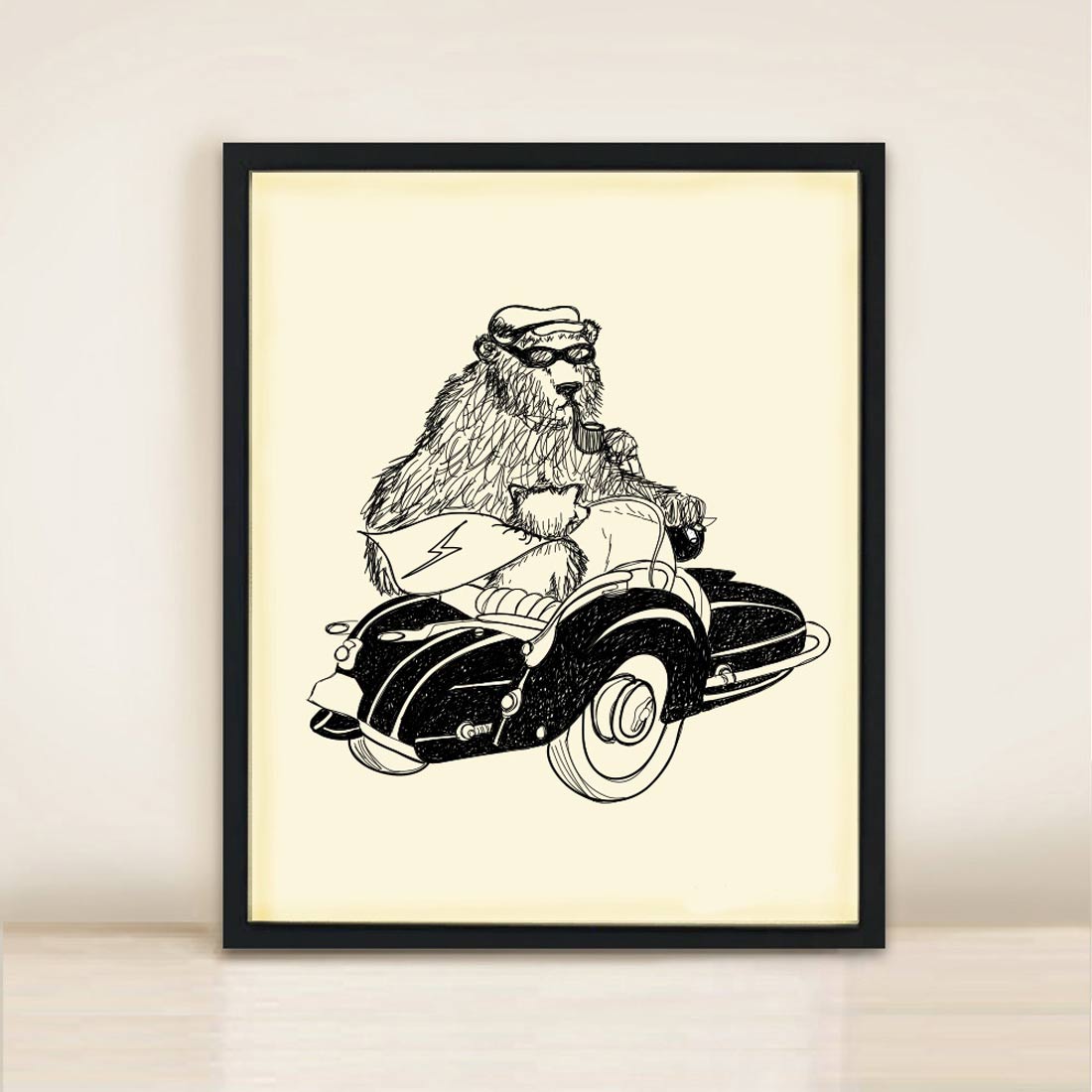 bear in a side car print