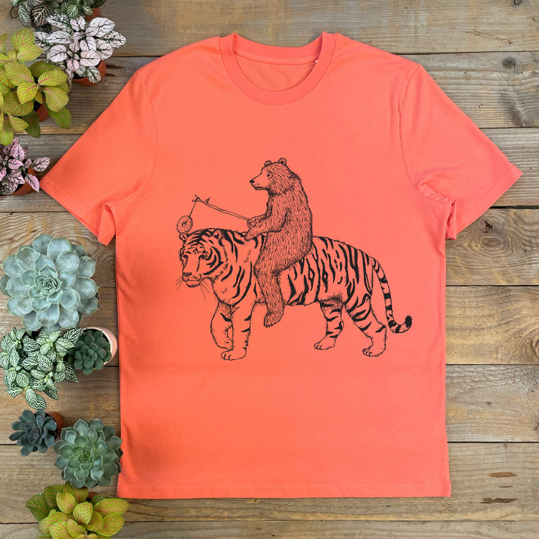 BEAR RIDING A TIGER TSHIRT