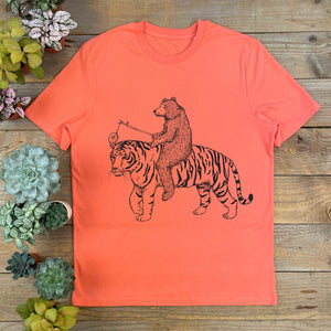 BEAR RIDING A TIGER TSHIRT