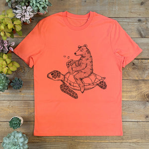 BEAR SAT ON A TURTLE EATING POPCORN TEE