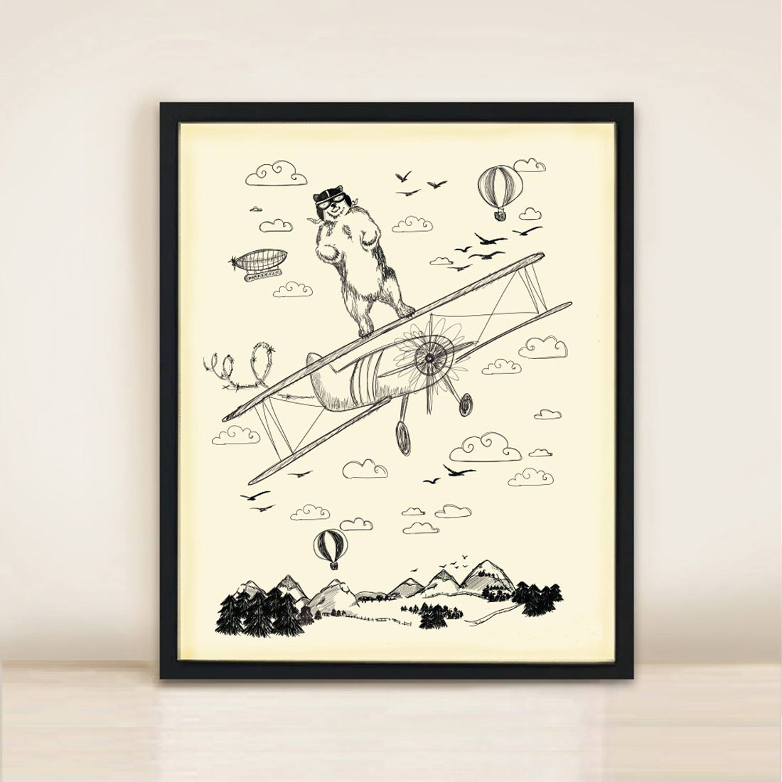 bear plane walking print