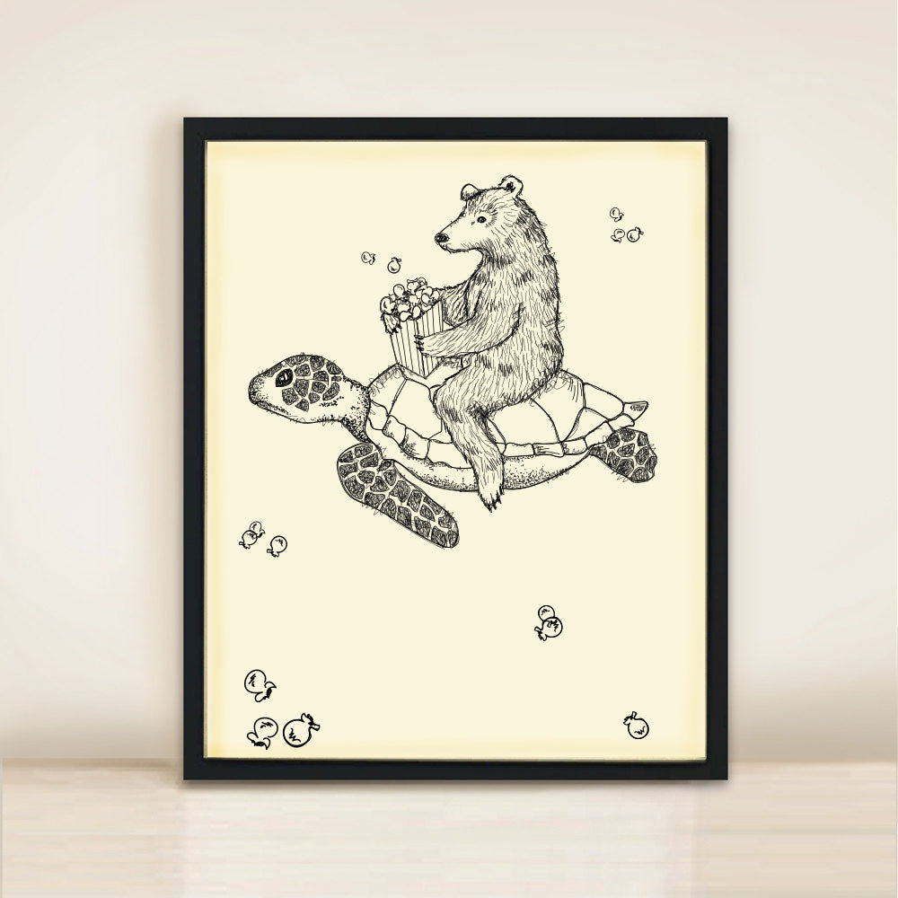 Turtle & Bear Poster Print A3