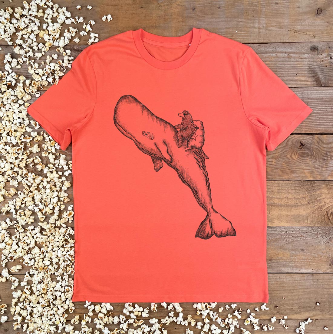 BEAR AND DINO SAT ON A BLUE WHALE ORANGE TEE