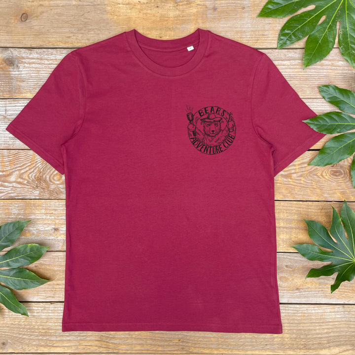 burgundy mens tshirt with bear pocket print