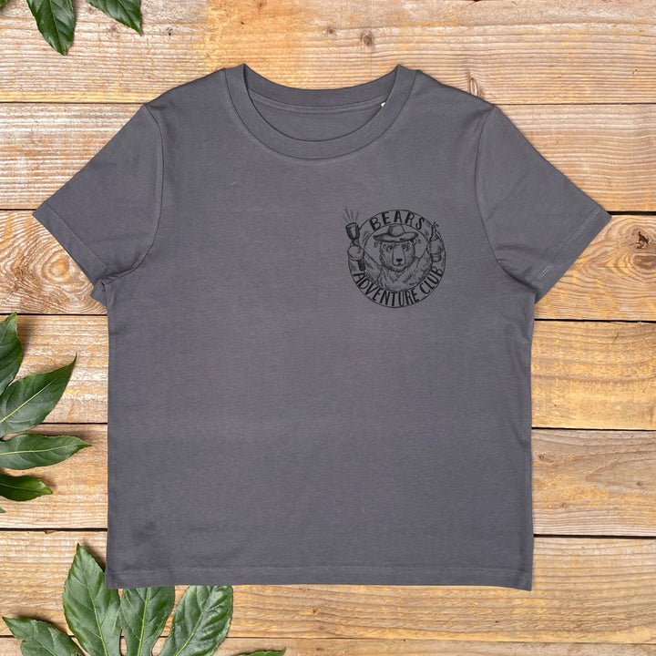 womens grey tee with bear pocket print