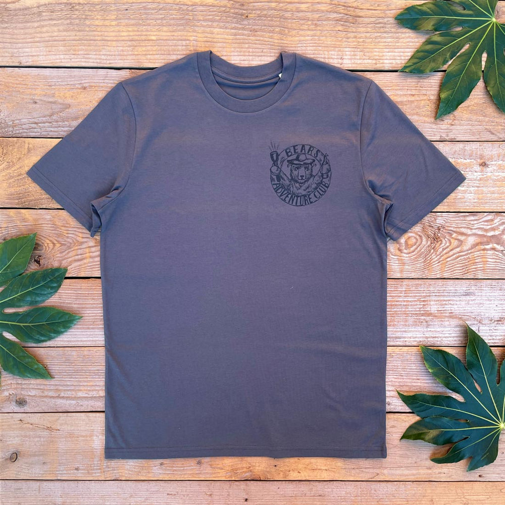 dark grey mens tshirt with bear pocket print