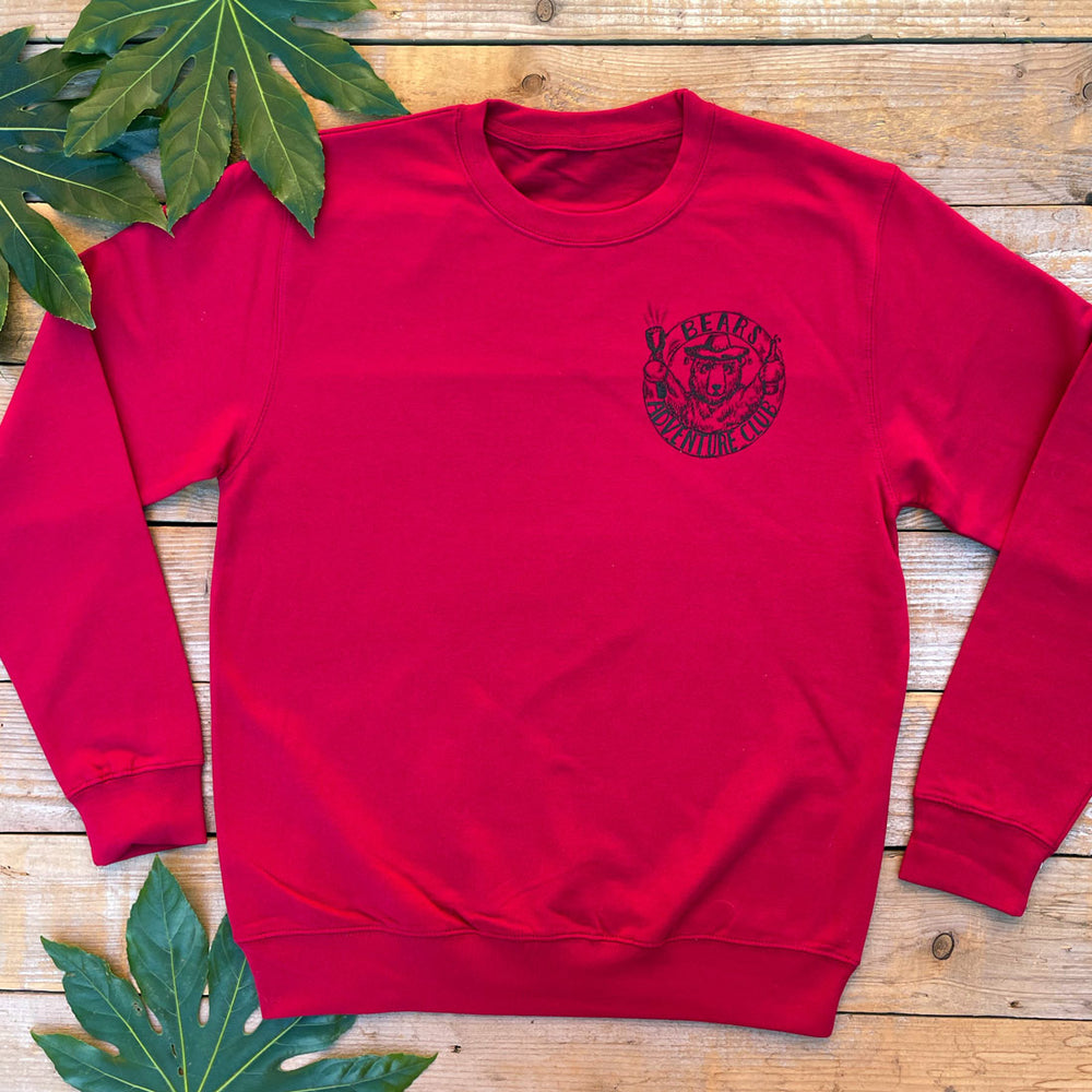 red jumper with bear pocket design