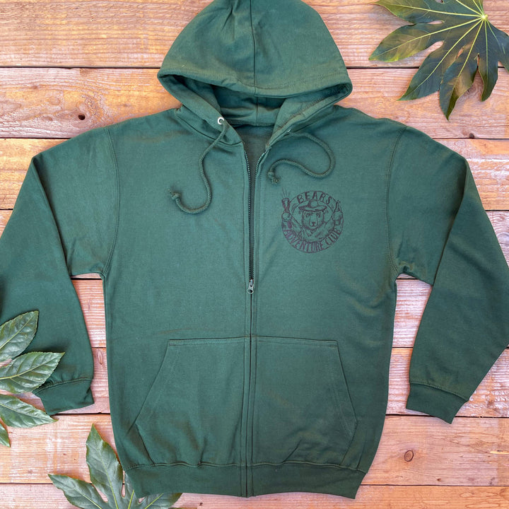 green hoodie with bear logo print