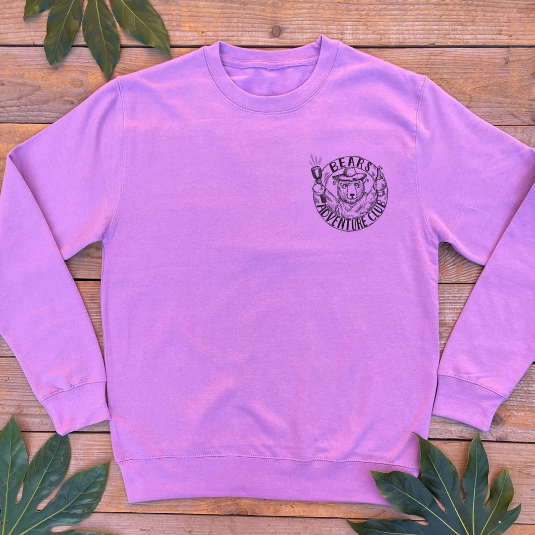 lavender jumper with bear pocket print