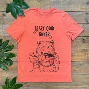 baking bear tshirt with text, beary good baker tshirt