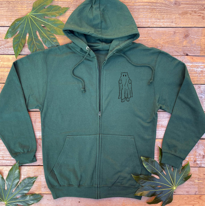GREEN HOODIE WITH GHOST BEAR DESIGN