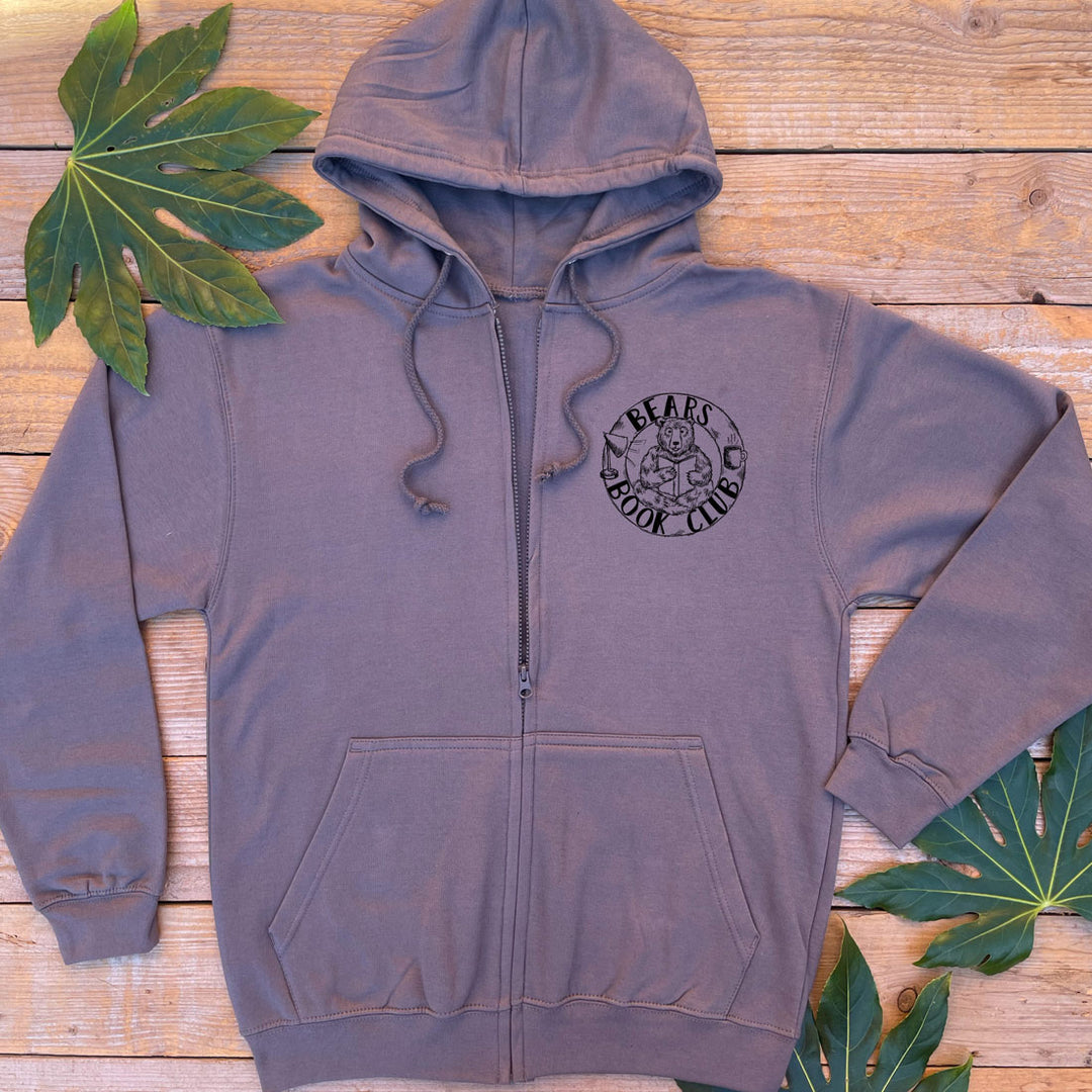 charcoal zip up hoodie with bear print