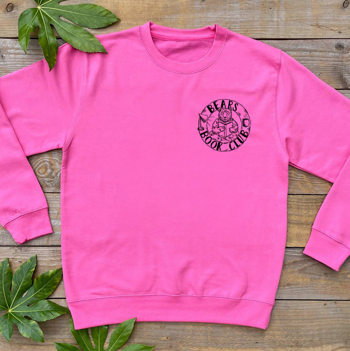 pink jumper with bears book club pocket print