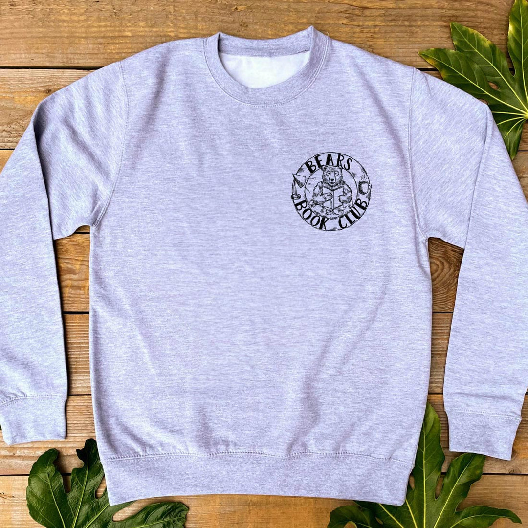 grey jumper with bear book club print