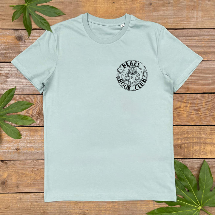 mint tshirt with bear reading book design