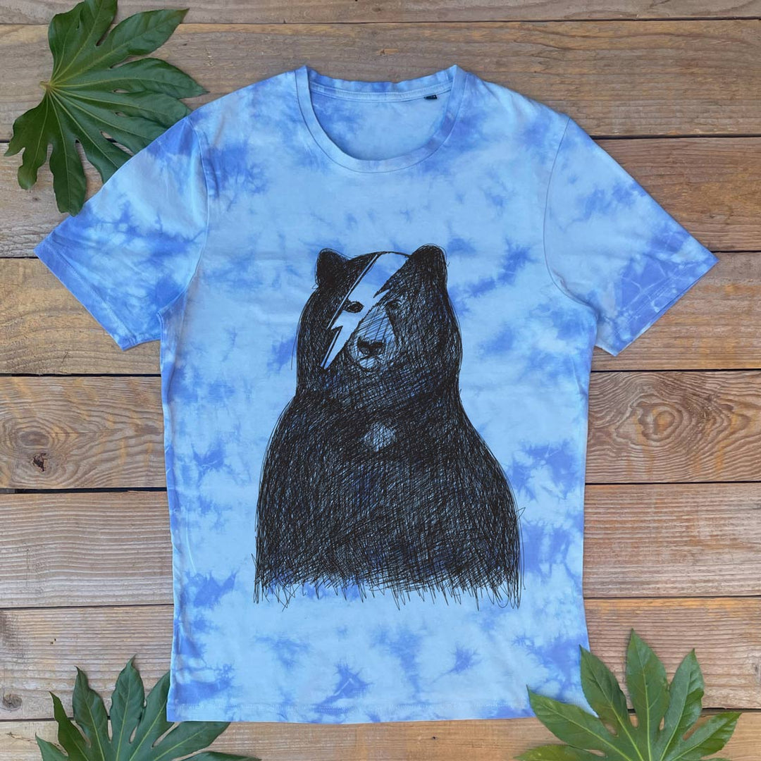 bowie bear blue tie dye tee