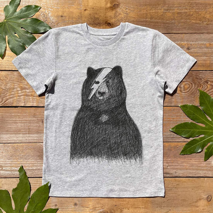 kids grey tee with bowie bear print