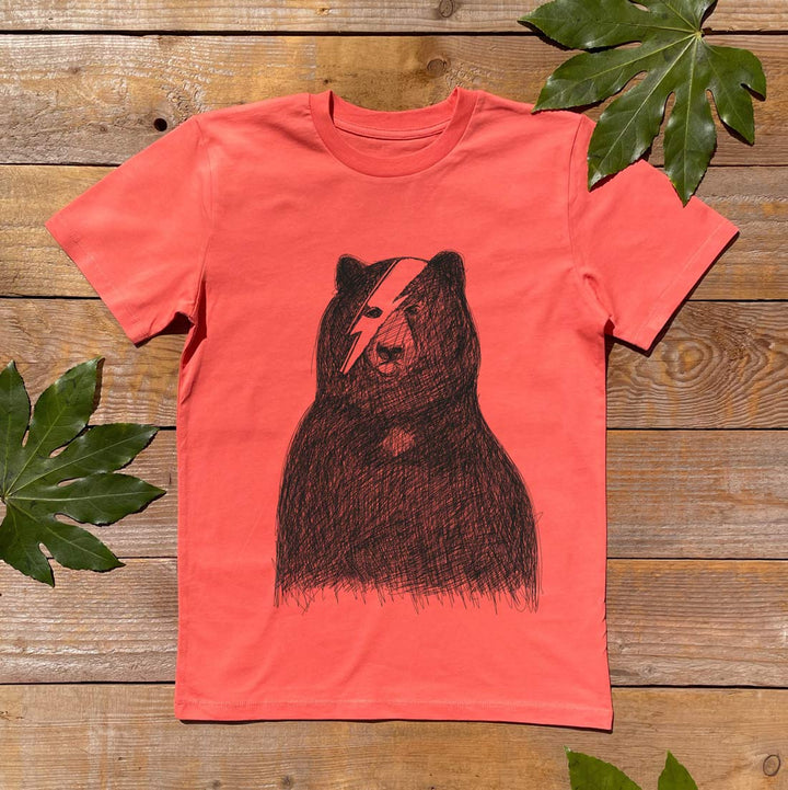 kids orange tee with bowie bear design