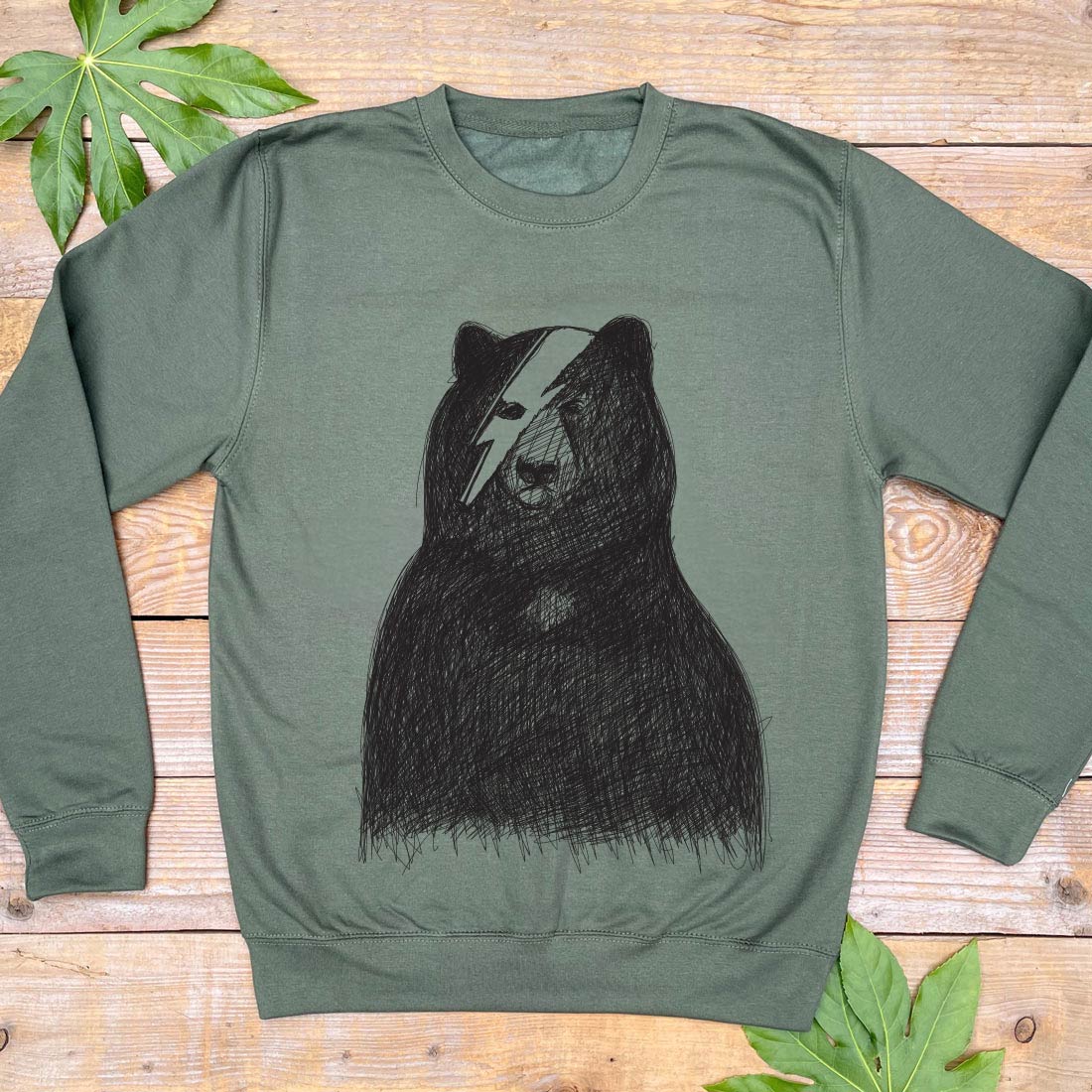 bear with lightning eye khaki jumper