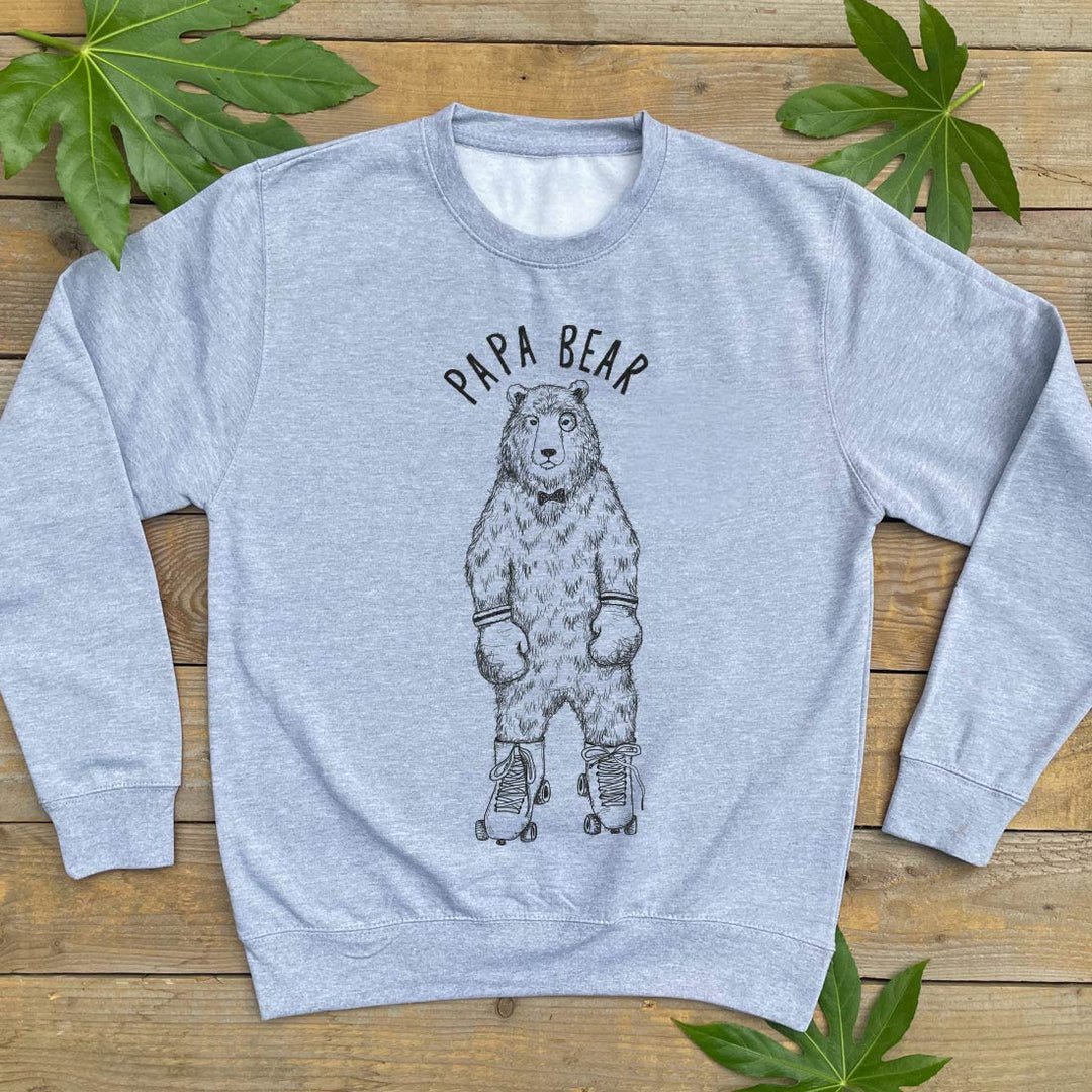 grey mens sweater with papa bear design